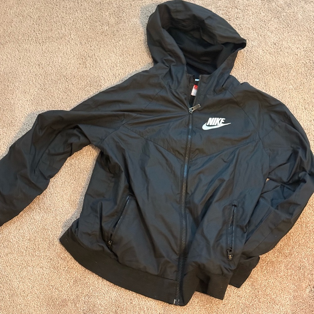 Nike Black Windbreaker Jacket with Hood and Swoosh